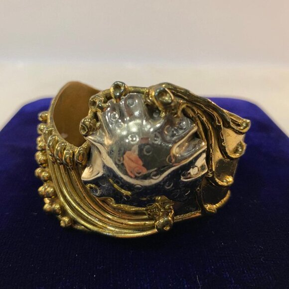 Brutalist Style Vintage Artisan Hand Welded Mixed Metal Statement Cuff Bracelet - Picture 1 of 5